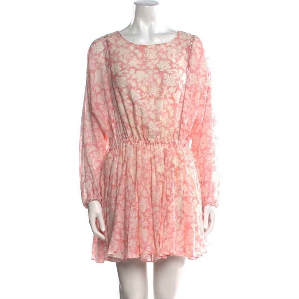 LoveShackFancy Pink Floral Long Sleeve Mini Dress
